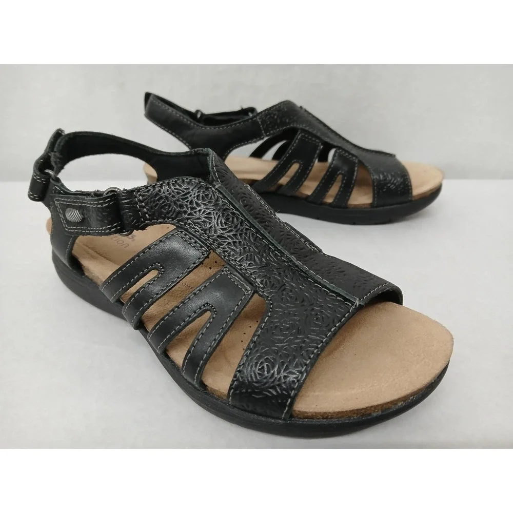 Clarks Women's April Belle Sandals Black‎ Leather 26177018 Women's Size 8M